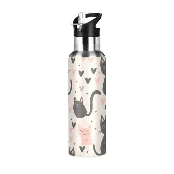 ALAZA Cute Cats and Heart Water Bottle Insulated Flask Stainless Steel Straw Lid 20 oz