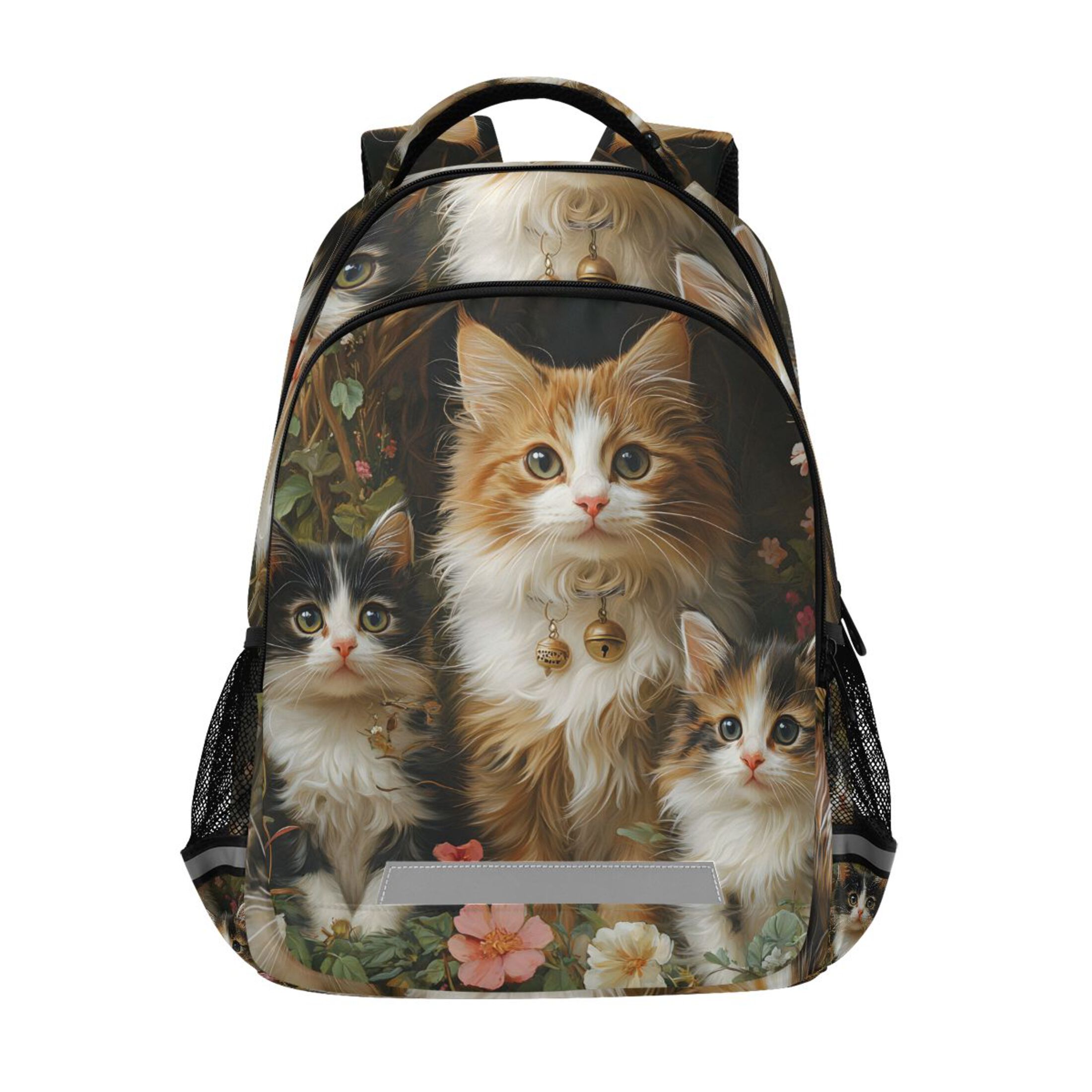 Mochila infantil con gatos lindos en jardín para escuela primaria, bolso de viaje