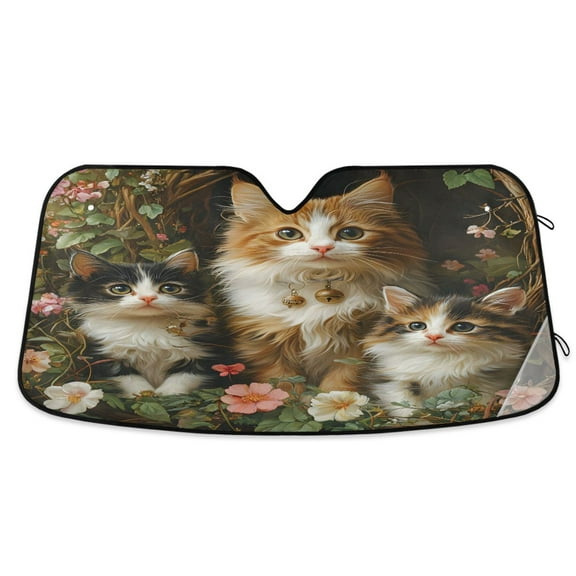 ALAZA Cute Cats in Garden Windshield Sun Shade Car Foldable Sun Visor Block UV Rays Protector 55"x27.6"