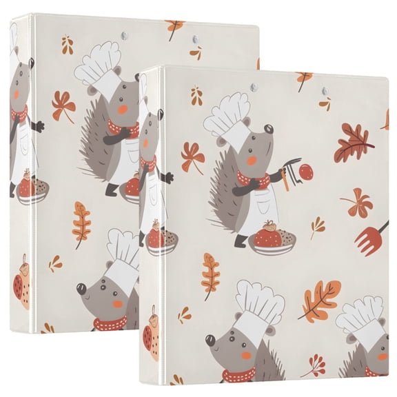 ALAZA Cute Chef Hedgehogs Hardcover 3 Ring Binder 1.5" Round Rings Interior Pockets Binders Organizer 2 Pack