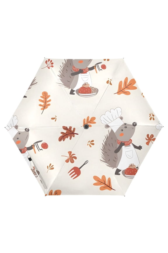 Cute Chef Hedgehogs UPF 50+ Compact Folding Umbrella for Rain Travel Umbrella Packable