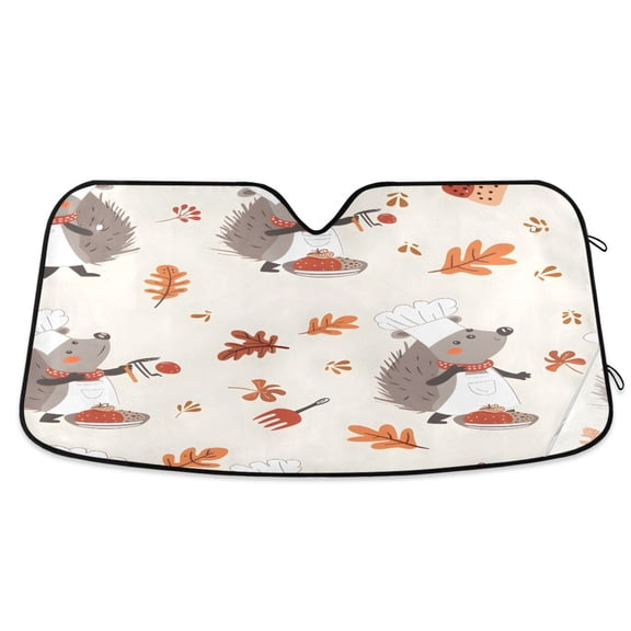 ALAZA Cute Chef Hedgehogs Windshield Sun Shade Car Foldable Sun Visor Block UV Rays Protector 53"x23.5"