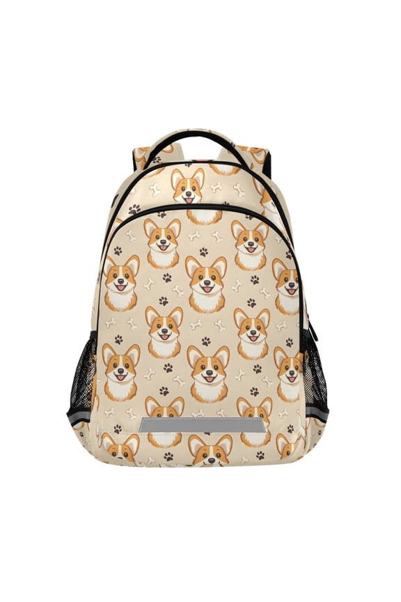 Cute Corgi Dog Bone Footprint Backpack Elementary School Bag Bookbag Travel Rucksack