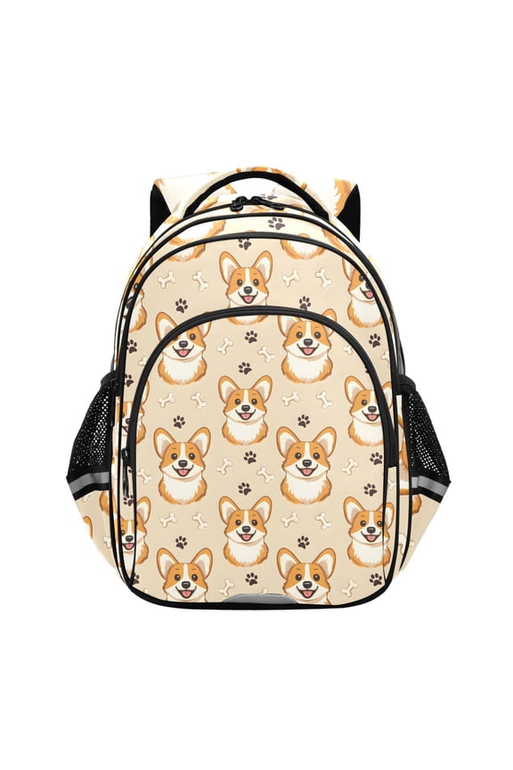 Cute Corgi Dog Bone Footprint School Backpack Elementary Bag Bookbag Travel Rucksack