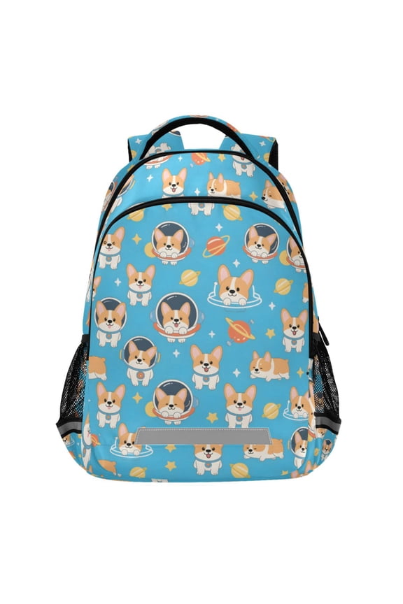 Cute Corgi Dog Space Pattern Backpack Elementary School Bags Student Bookbag Travel Rucksack