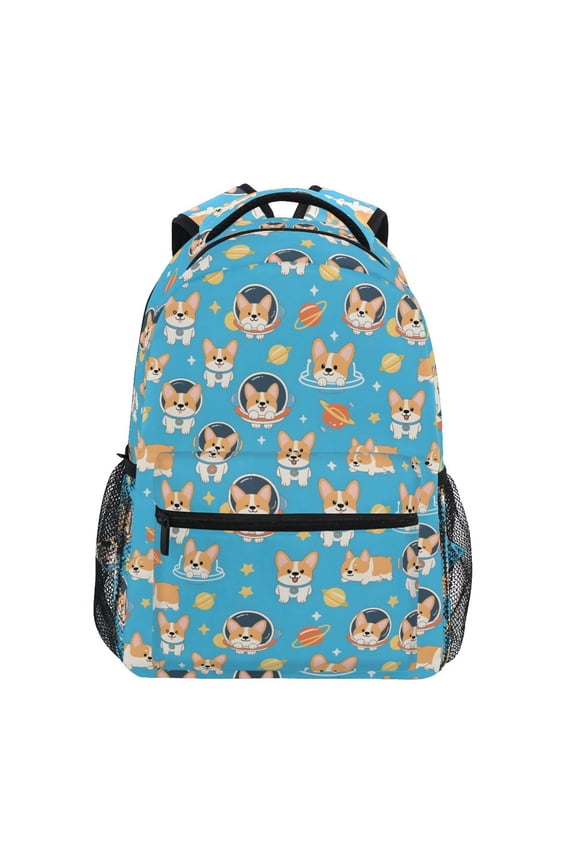 Cute Corgi Dog Space Pattern School Backpack Elementary Bookbag Laptop Bags Travel Daypack