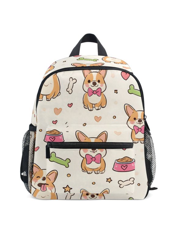 Cute Corgi Dogs Bones Pattern Kids Backpack for Preschool Kindergarten Toddler Bags