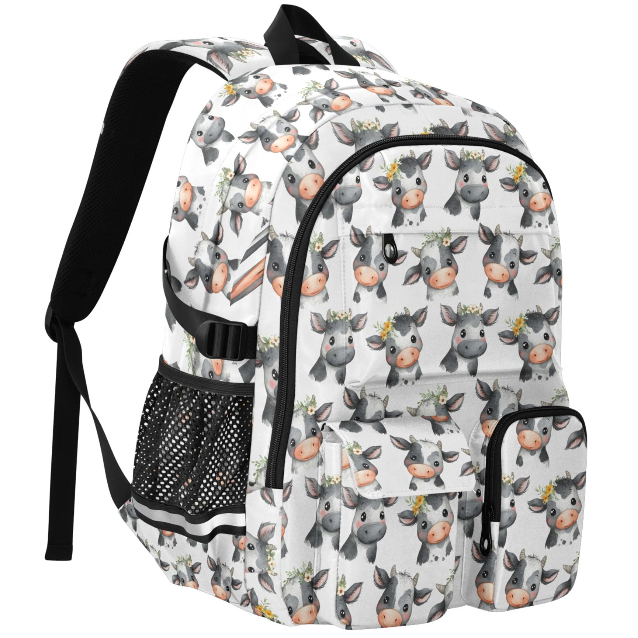 ALAZA Cute Cow with Flower Print Student Backpack School Bookbag Large Laptop Daypack Travel Bag
