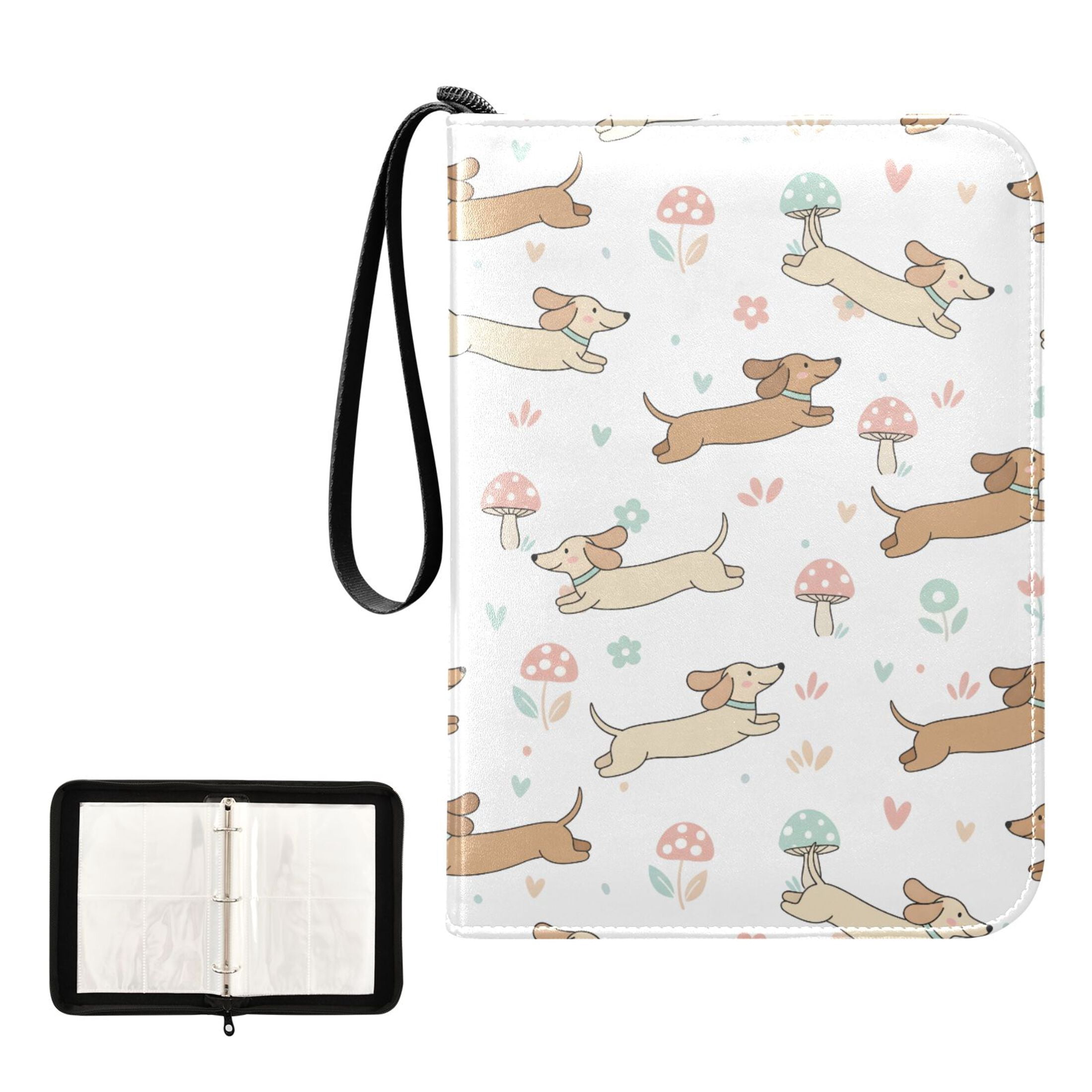 ALAZA Cute Dachshund Dog Mushrooms Trading Card Binder 4 Pocket Cards ...