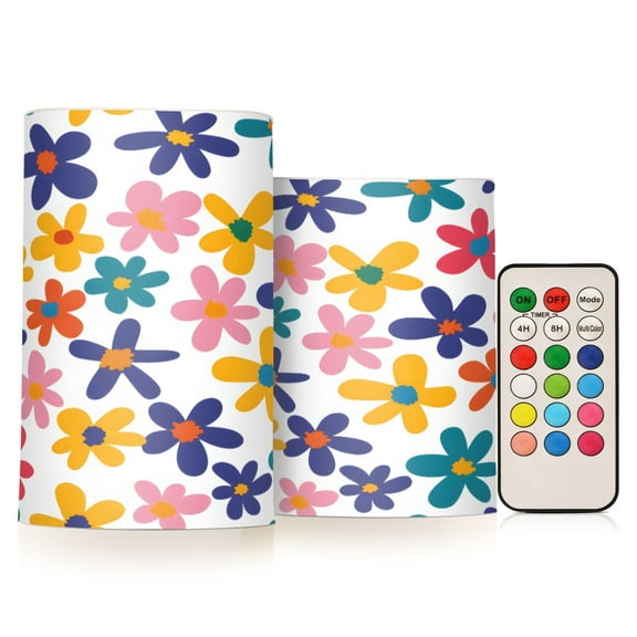 ALAZA Cute Daisy Flowers 2 PCs LED Flickering Flameless Candles with Remote Timer Battery Operated Candle