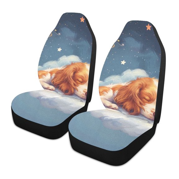 ALAZA Cute Dog Sleeping in Magic Cloud Car Seat Covers 2 PCs Universal Auto Front Seats Interior Protector