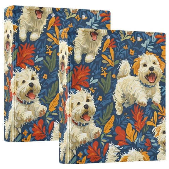 ALAZA Cute Dog in Floral Hardcover 3 Ring Binder 1.5" Round Rings Interior Pockets Binders Organizer 2 Pack