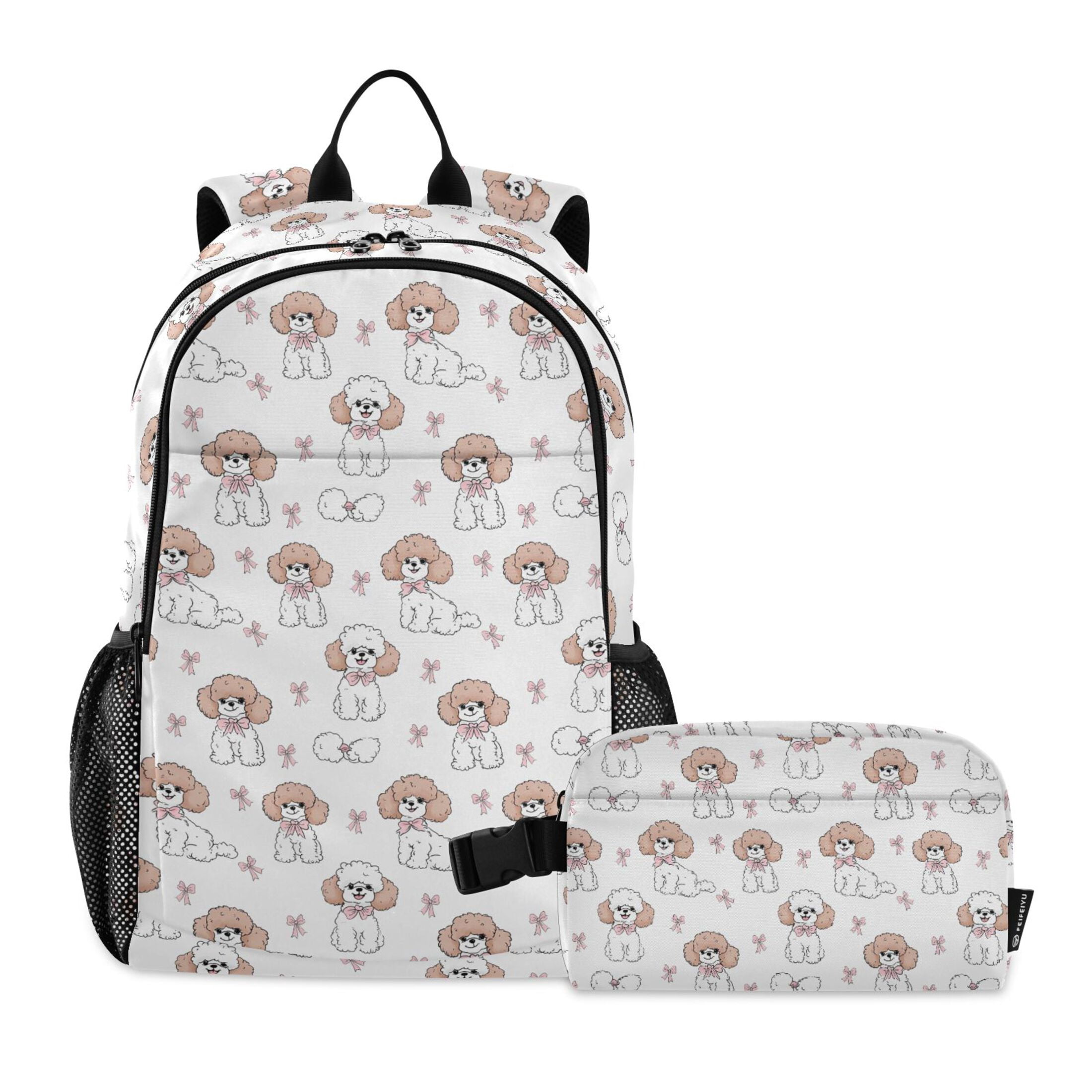ALAZA Cute Dogs Bows School Backpack Lunch Box Set Student Bookbag ...