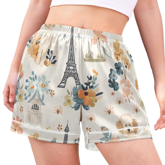 ALAZA Cute Dogs Towels Flowers Women's Pajama Lounge Shorts Bottoms Sleep Short M