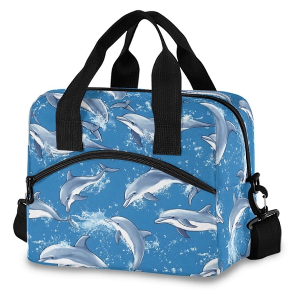 ALAZA Cute Dolphins Insulated Lunch Box Large Reusable Cooler Bag with Shoulder Strap