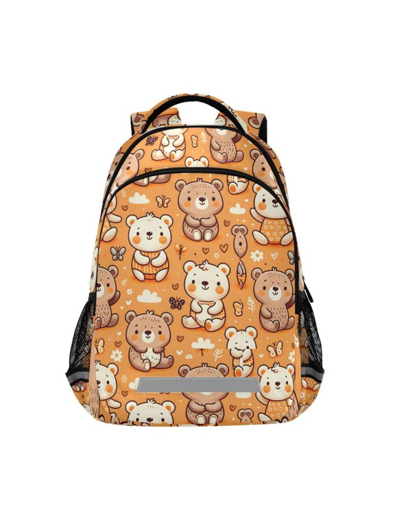 Cute Doodle Bears Butterfly Backpack Elementary School Bag Bookbag Travel Rucksack