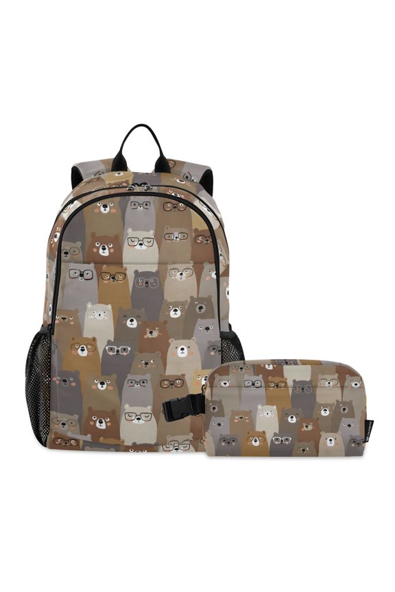 Cute Doodle Bears School Backpack Lunch Box Set Student Bookbag