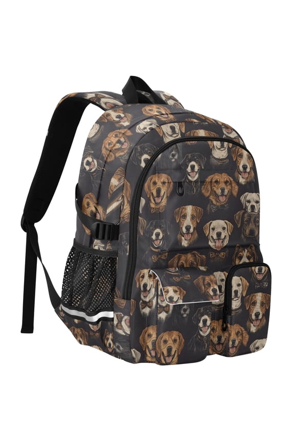 Cute Doodle Cartoon Dogs Print Student Backpack School Bookbag Large Laptop Daypack Travel Bag