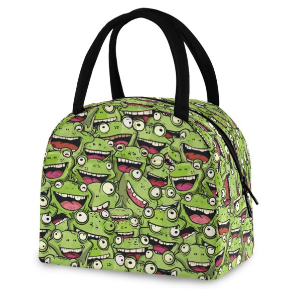 ALAZA Cute Doodle Frog Insulated Lunch Box Reusable Cooler Tote Bag Work Office Picnic