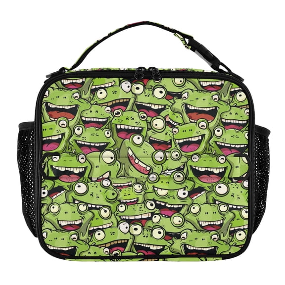 ALAZA Cute Doodle Frog Lunch Box Insulated Lunch Bag Cooler Tote with Shoulder Strap