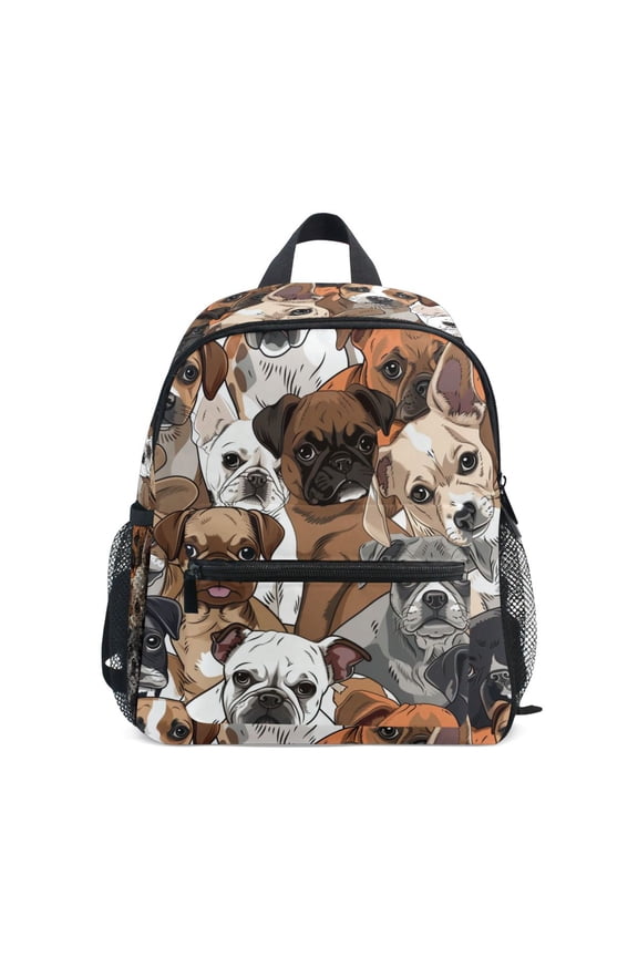 Cute Doodle Pug Dogs School Backpack Small Bookbag Mini Bags