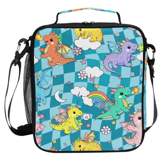 ALAZA Cute Dragons Checkered Lunch Box Insulated Cooler Lunch Bag with ...