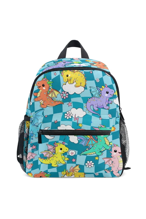 Cute Dragons Checkered Pattern School Backpack Student Bookbag Mini Bag