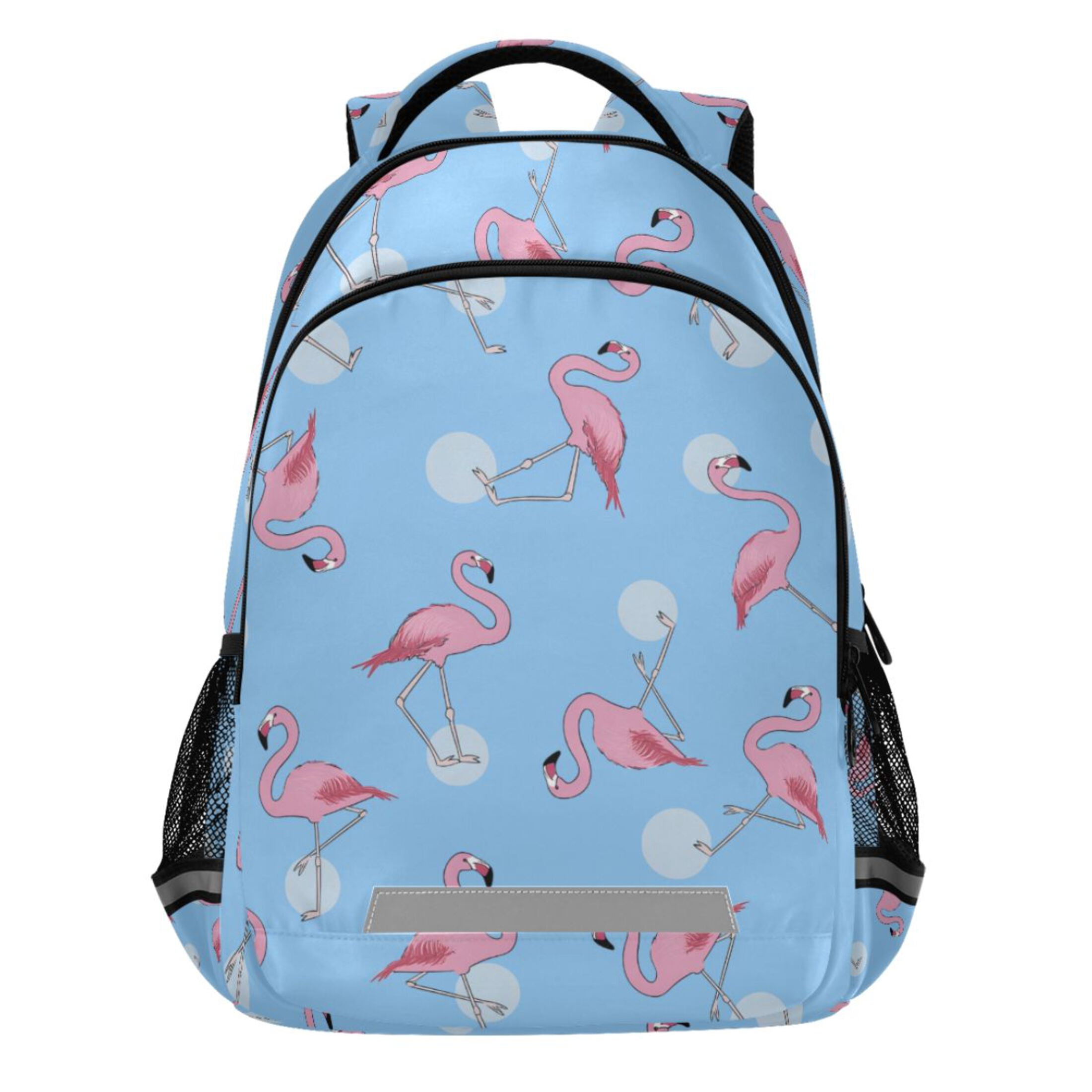 flamingo pattern mini backpack Black Classic Clamshell opening that allows you to open the bag like a suitcase for easy packing Flamingo Pattern - Black" Backpack