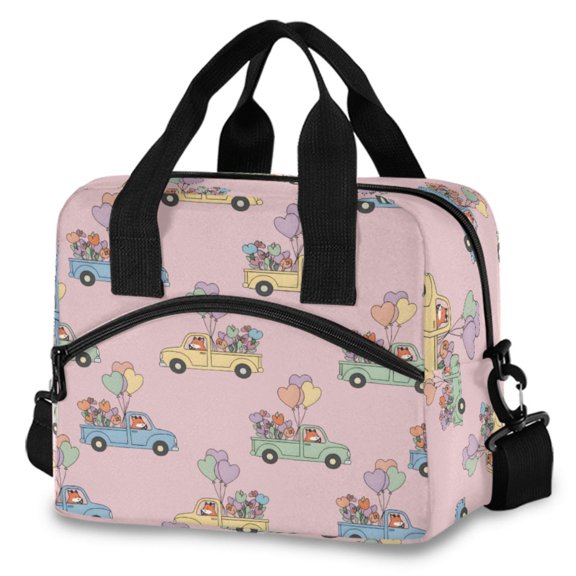 ALAZA Cute Fox Driving Insulated Lunch Box Large Reusable Cooler Bag with Shoulder Strap