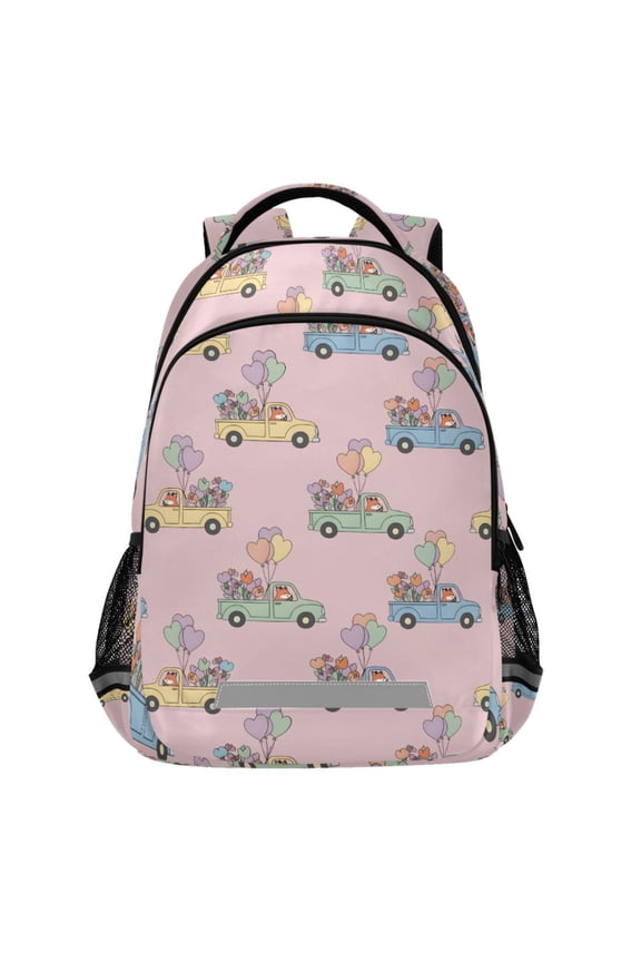 Cute Fox Driving Pattern Backpack Elementary School Bags Student Bookbag Travel Rucksack