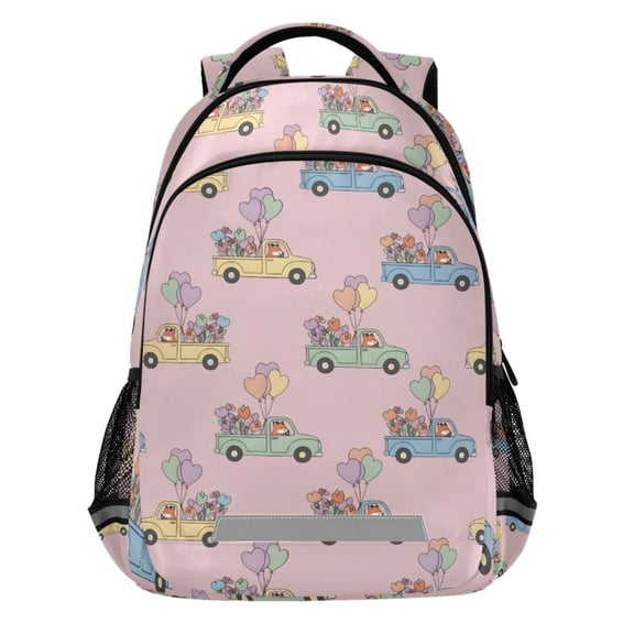 ALAZA Cute Fox Driving Pattern Backpack Elementary School Bags Student Bookbag Travel Rucksack
