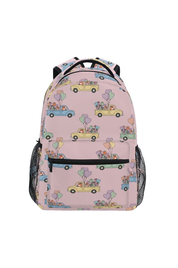 Cute Fox Driving Pattern School Backpack Elementary Bookbag Laptop Bags Travel Daypack