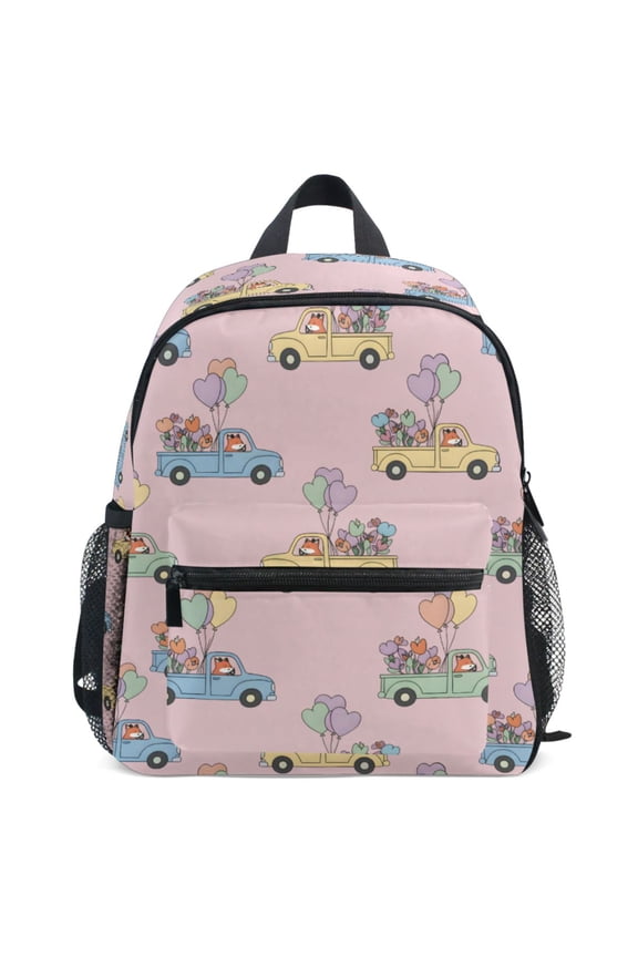 Cute Fox Driving Pattern School Backpack Student Bookbag Mini Bag