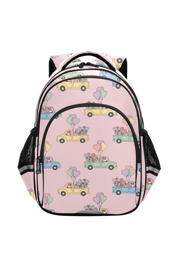 Cute Fox Driving School Backpack Elementary Bag Student Bookbag Travel Rucksack