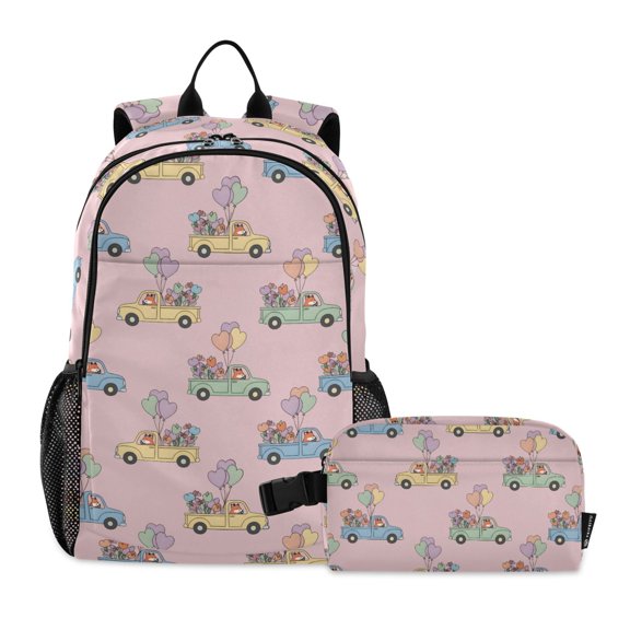 ALAZA Cute Fox Driving School Backpack Lunch Box Set Student Bookbag