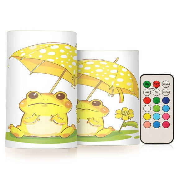 ALAZA Cute Frog 2 PCs LED Flickering Flameless Candles with Remote Timer Battery Operated Candle