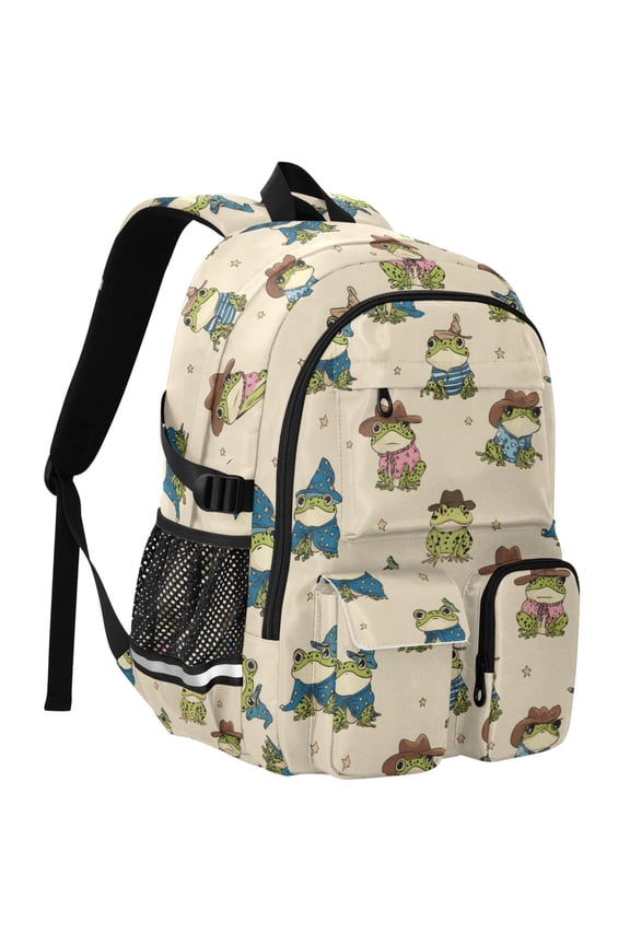 Cute Frog with Hats Print Student Backpack School Bookbag Large Laptop Daypack Travel Bag