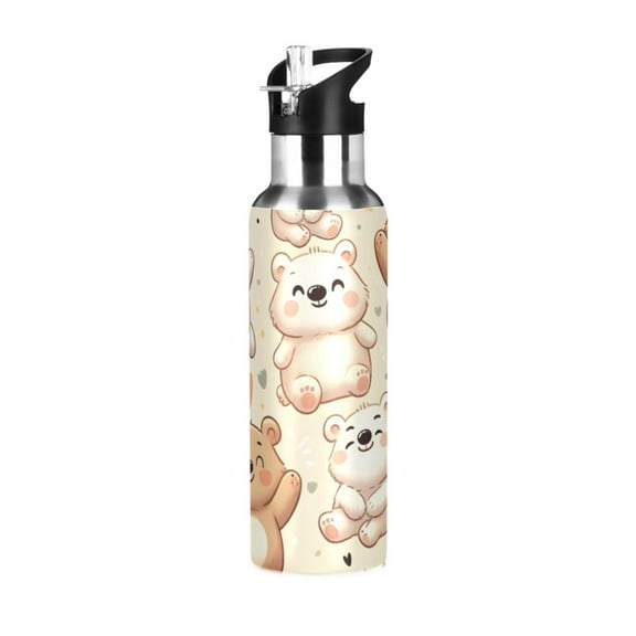ALAZA Cute Happy Bear Water Bottle Insulated Flask Stainless Steel Straw Lid 20 oz
