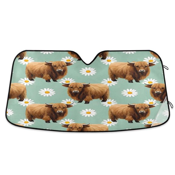 ALAZA Cute Highland Cattle Windshield Sun Shade Car Foldable Sun Visor Block UV Rays Protector 53"x23.5"