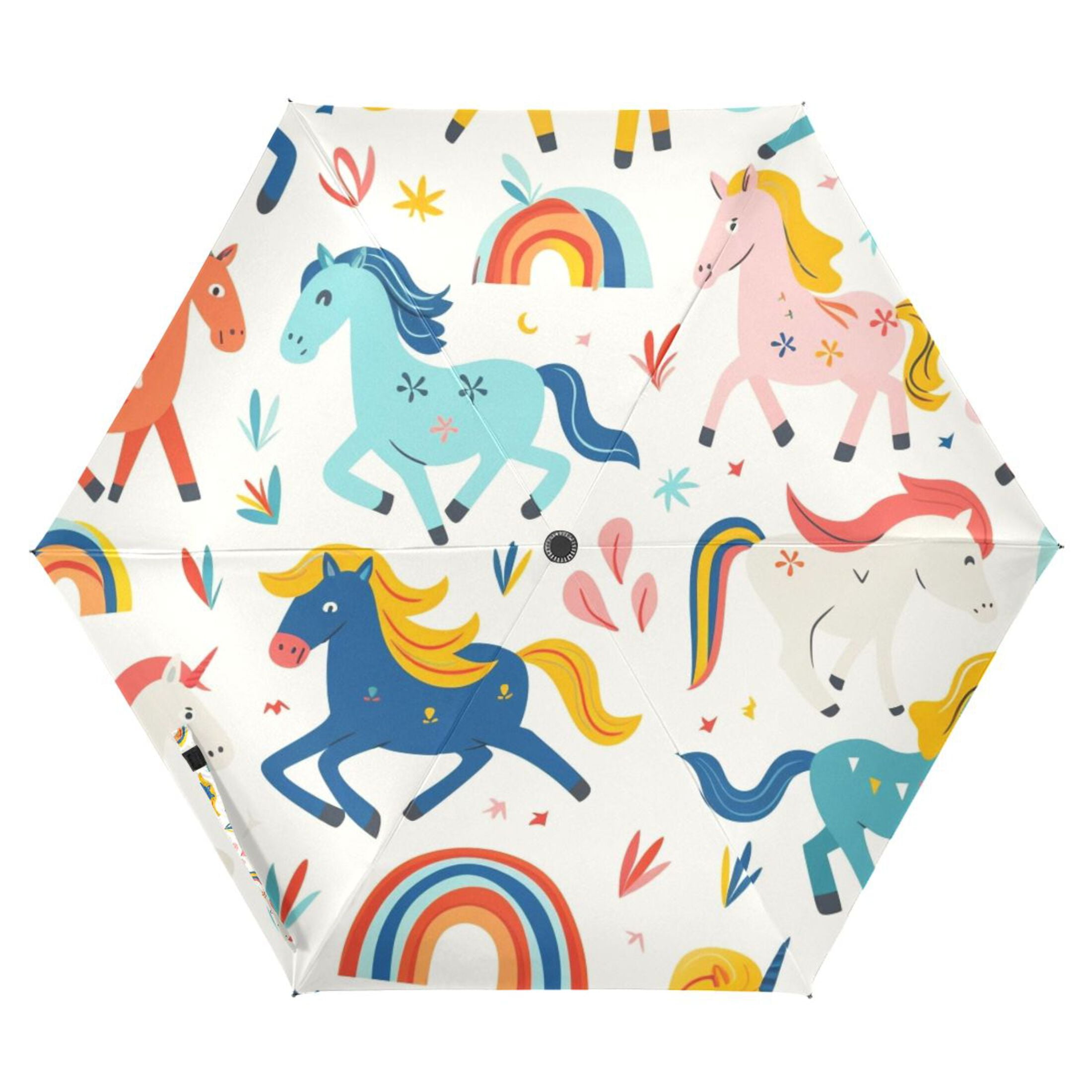 ALAZA Cute Horse Rainbow UPF 50+ Compact Folding Umbrella for Rain Travel Umbrella Packable