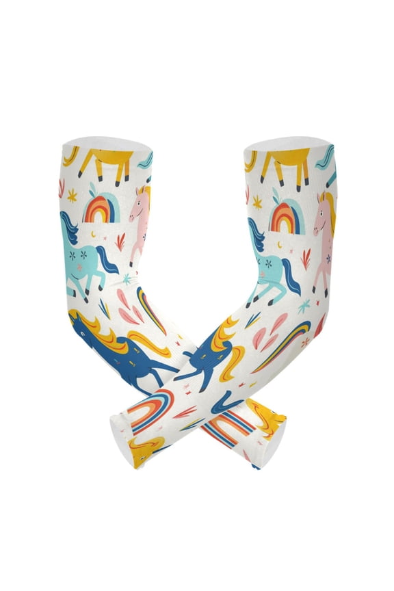 Cute Horse Rainbow UV Sun Protection Arm Sleeves UPF 50+ Compression Cooling Sleeve 1 Pair