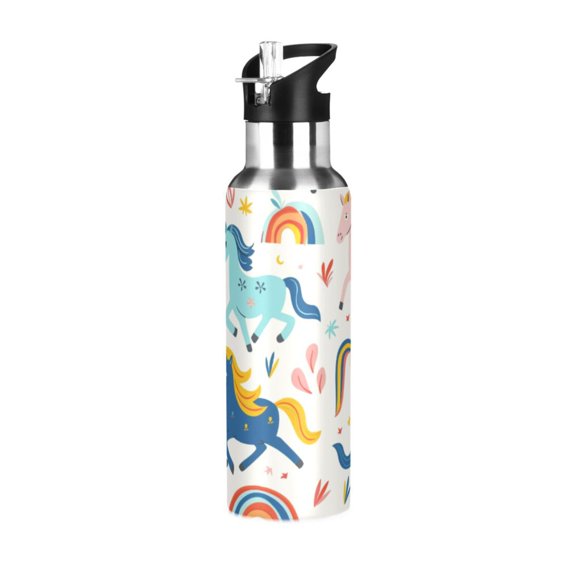 ALAZA Cute Horse Rainbow Water Bottle Insulated Flask Stainless Steel Straw Lid 20 oz