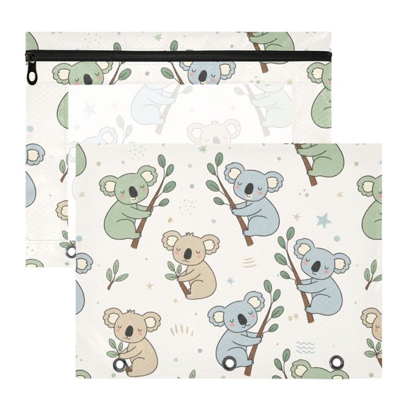 ALAZA Cute Koala Pattern Pencil Pouch 3 Ring Binder with Clear Window Organizers Case Bag 2PCs