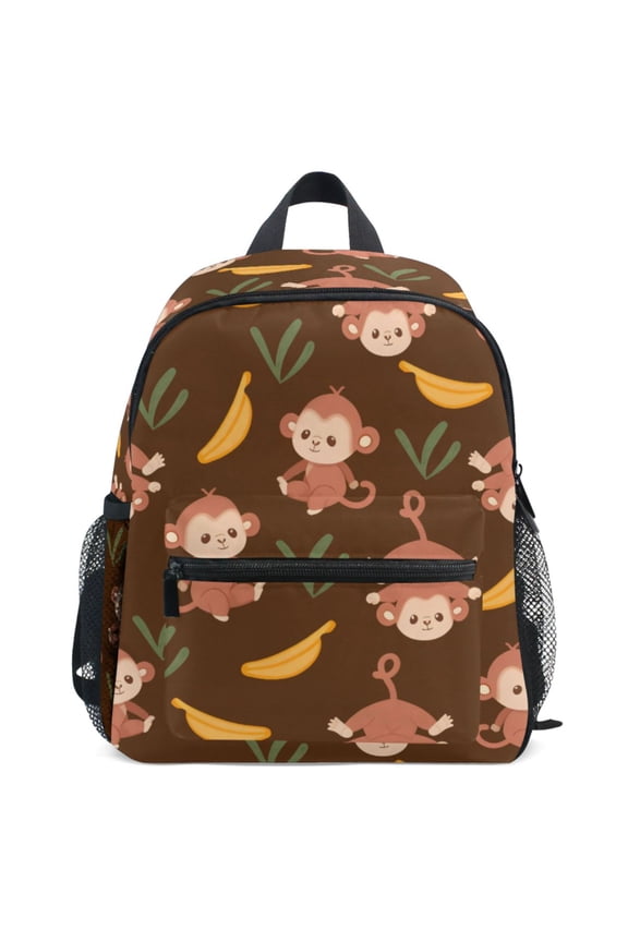 Cute Monkey Banana Pattern School Backpack Student Bookbag Mini Bag