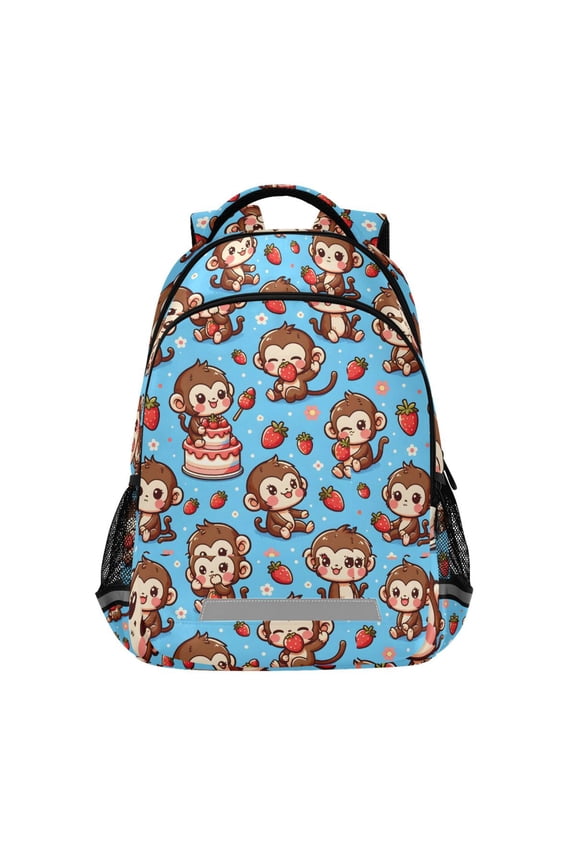 Cute Monkey and Strawberry Backpack Elementary School Bag Bookbag Travel Rucksack