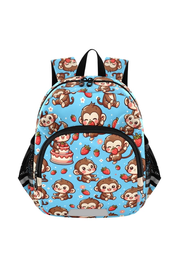 Cute Monkey and Strawberry Mini Backpack School Bookbag Age 3-7 Medium