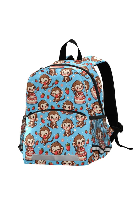 Cute Monkey and Strawberry School Backpack Elementary Student Bookbag