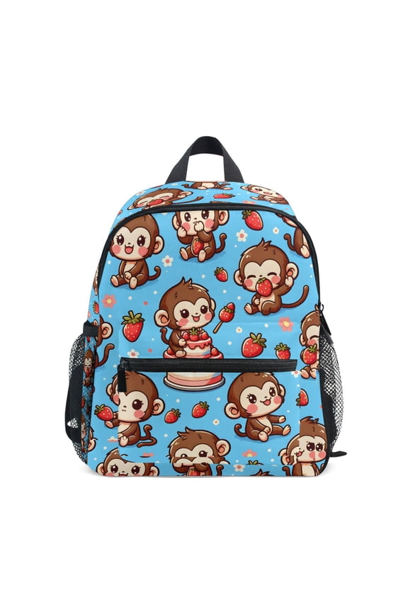 Cute Monkey and Strawberry School Backpack Small Bookbag Mini Bags