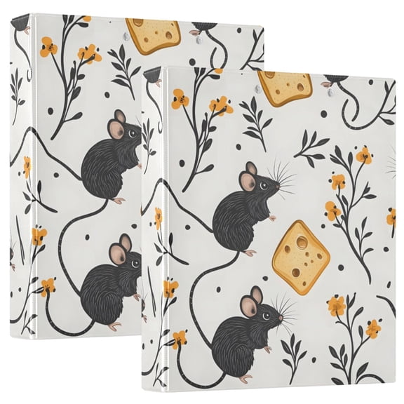 ALAZA Cute Mouse Rat Hardcover 3 Ring Binder 1.5" Round Rings Interior Pockets Binders Organizer 2 Pack