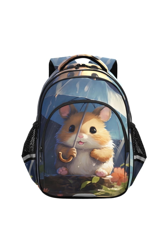 Cute Mouse with Umbrella School Backpack Elementary Bag Bookbag Travel Rucksack